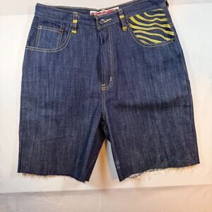 Stone Touch Denim Shorts Cut Off Size 32 Mens Y2K Blue Patch Casual